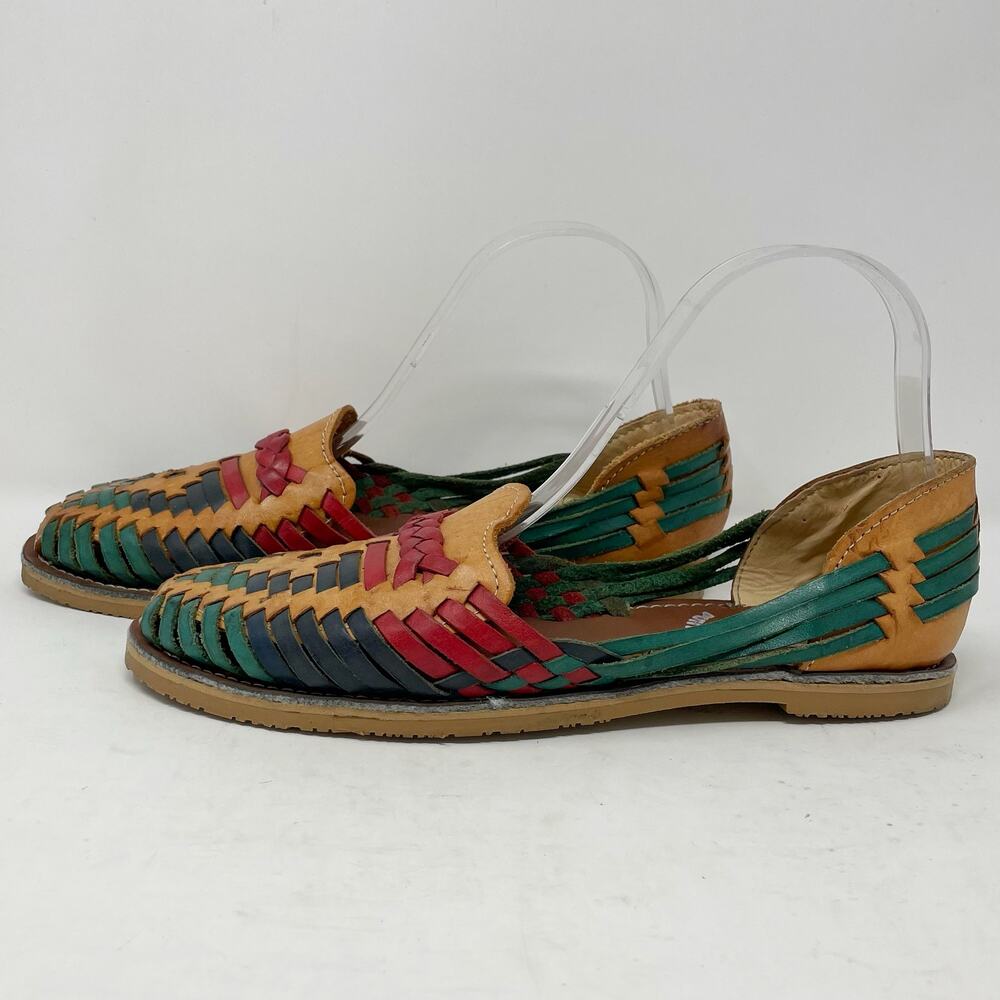 Punto & Coma Colorful Leather Huaraches Size MX 5 US 7.5 Women Sandals